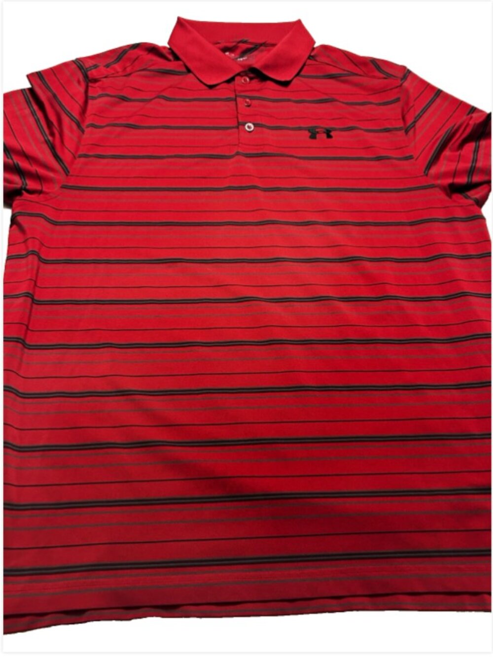 Under Armour Men's XL Regular Polo Shirt Red/Black Striped Short Sleeve Logo